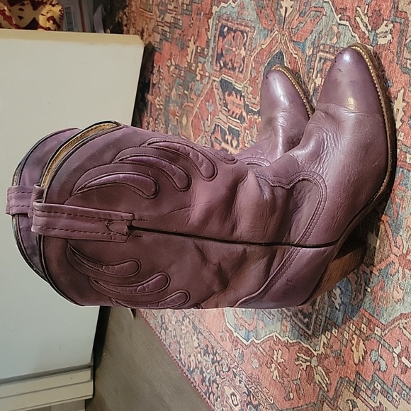1990’s Frye Bear Claw Vintage Leather Pull On Purple Heeled Cowboy Western Boot - Picture 1 of 11